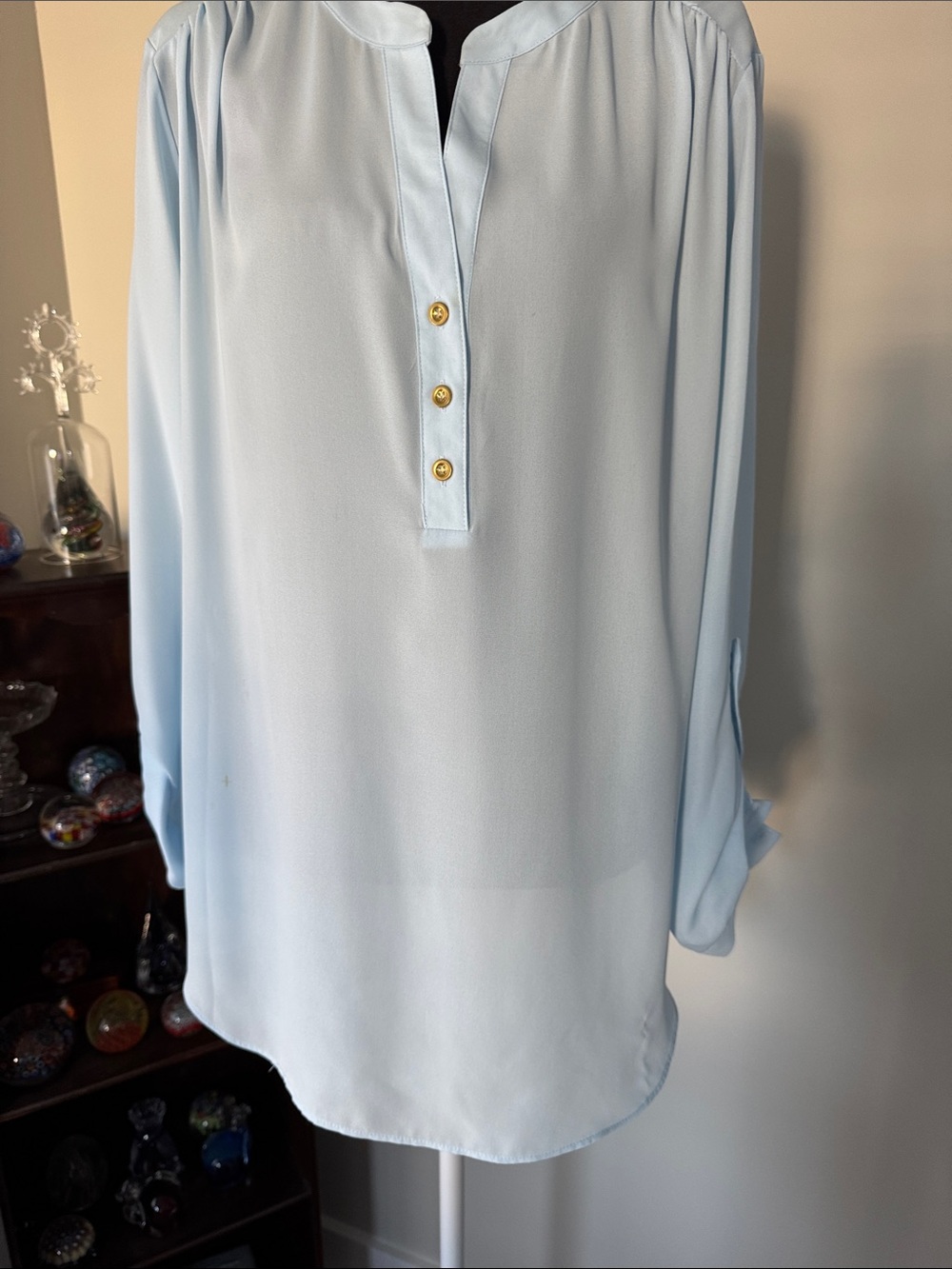 Zac & Rachel Light Blue Long Sleeve Button-Front Tunic Shirt